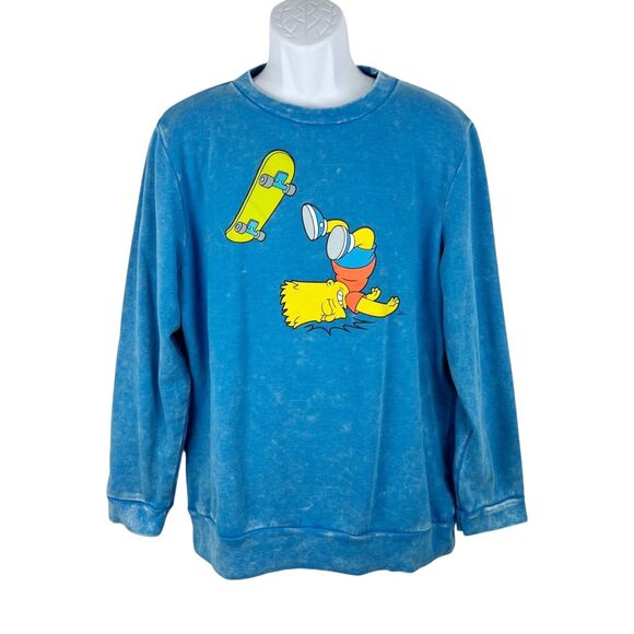 Bart Simpson Sweater Adult XXL Blue Pullover Crew Neck The Simpsons Skateboard - Picture 1 of 12